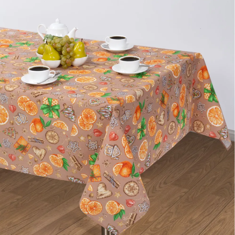 Скатерть 150х150 см рогожка арт.141 Цитрус бежевый Скатерть 150х150 см рогожка арт.141 Цитрус бежевый
