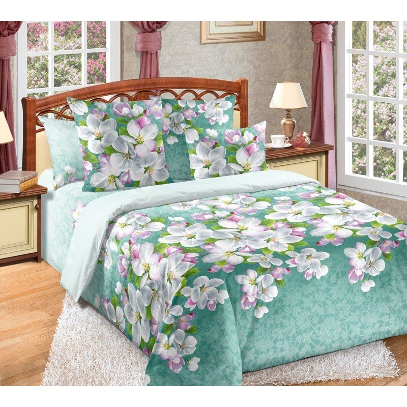 Постельное белье семейное бязь Яблони в цвету Постельное белье семейное бязь Яблони в цвету