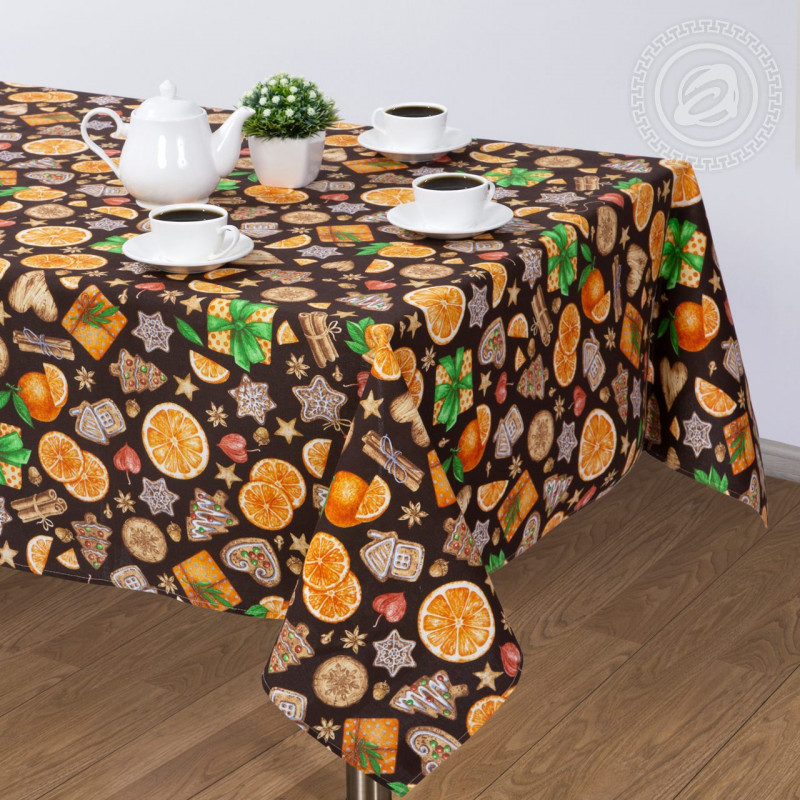 Скатерть 260х145 см рогожка Цитрус коричневый Скатерть 260х145 см рогожка Цитрус коричневый