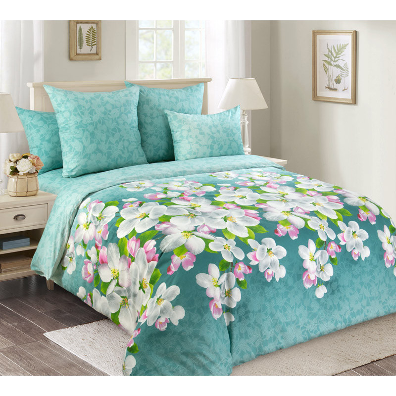 Пододеяльник 150х215 см перкаль Яблони в цвету 1 зел Пододеяльник 150х215 см перкаль Яблони в цвету 1 зел