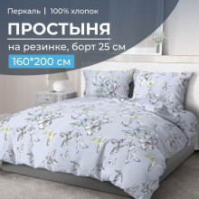 Простынь 160х200 на резинке перкаль Астерия сине-голубой (борт 25 см) Простынь 160х200 на резинке перкаль Астерия сине-голубой (борт 25 см)