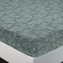 Простыня 180х200 на резинке трикотаж Цветы зеленые (борт 20 см)