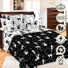 Постельное белье 1,5сп поплин Котофей 1 черн. арт. 1150ЛН