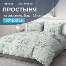 Простынь 160х200 см перкаль Астерия мятный (борт 25 см) Простынь 160х200 см перкаль Астерия мятный (борт 25 см)