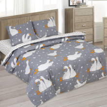 Постельное белье 1,5сп поплин (нав. 50х70) Гусиные лапки арт.901