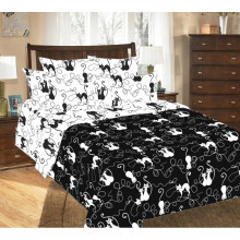 Постельное белье евро-макси (пододеяльник 210х240 см) перкаль Котофей 5250ПН