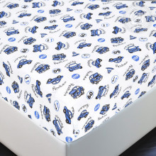 Простыня 60х120 на резинке трикотажная Машинки синие