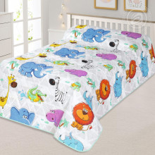 Детское 1.5 сп покрывало 150х215 поплин Веселый зоопарк