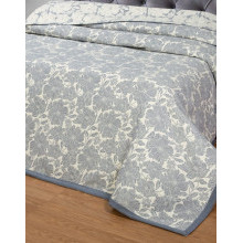 Покрывало 220х235 жаккард Танец цветов сине-серое