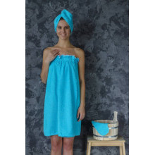 Махровый набор для бани и сауны женский Бирюзовый Махровый набор для бани и сауны женский Бирюзовый