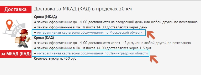 Зона облуживания по Московской и Ленинградской областям